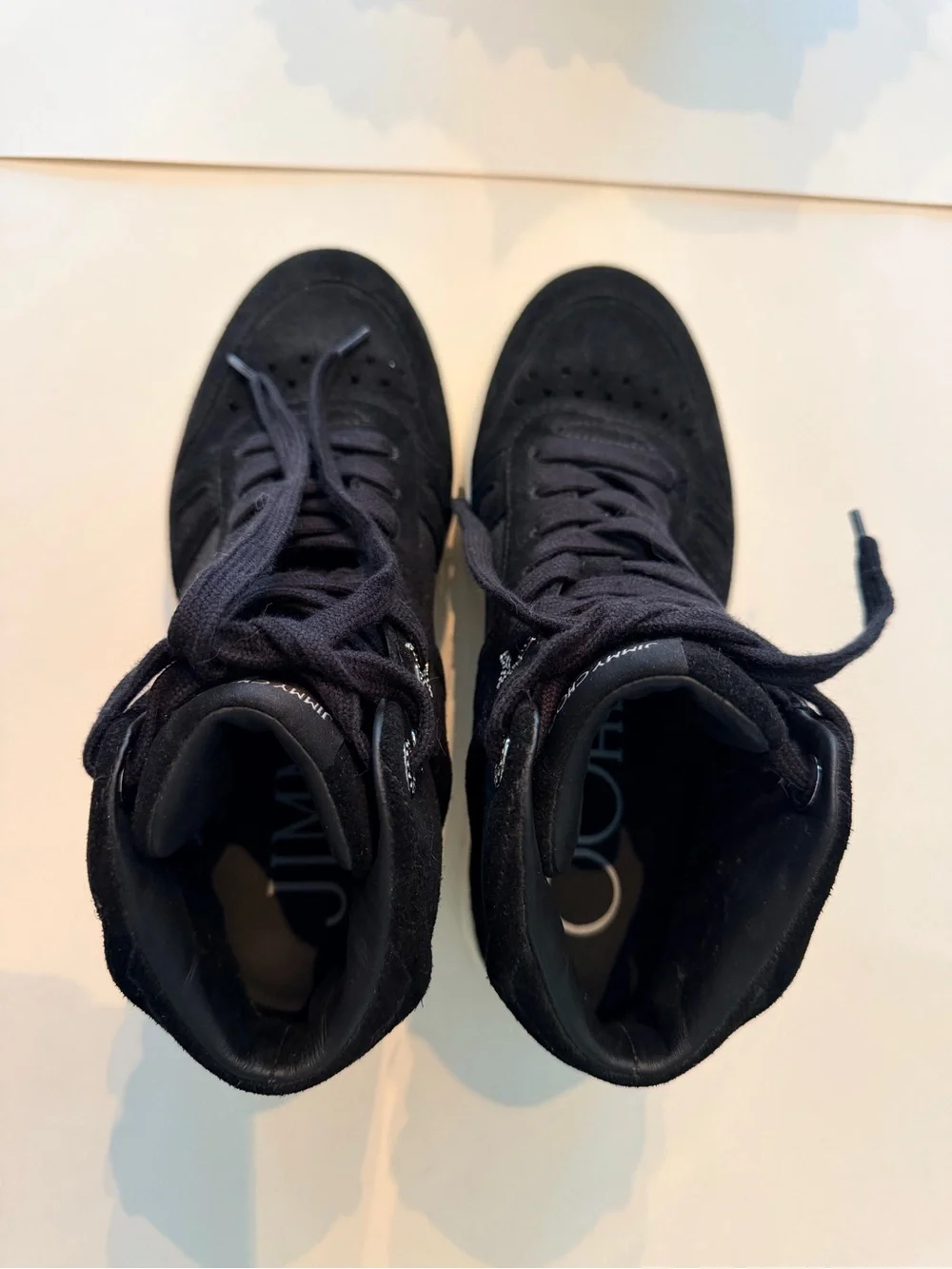 Jimmy Choo Black Glitter Hawaii High-Top Women’s Sneakers with Rhinestone Star